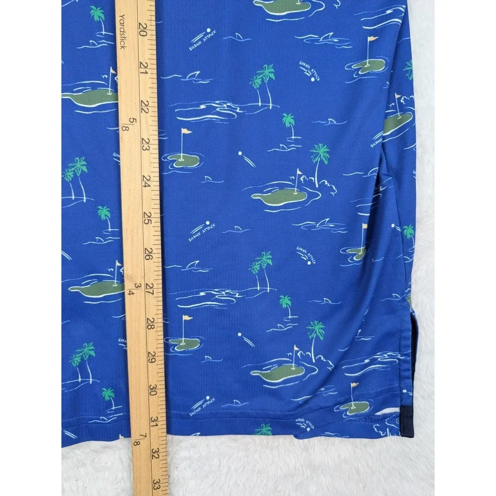 RLX Ralph Lauren Polo Shirt Men's XXL Blue Golf Shark Attack Print Performance